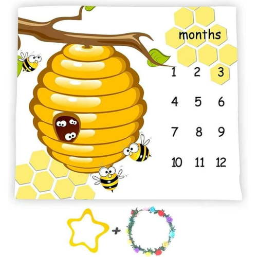 Honeycomb Bee Baby Monthly Milestone Blanket 48x40in Nursery Newmom Gifts Age Growth Tracker with Bonus Marker LHFS835