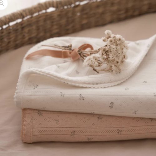 White Floral Organic Cotton Pointelle Baby Blanket