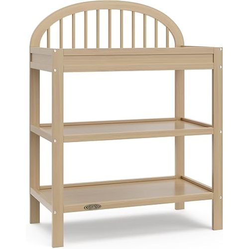 Graco Olivia Changing Table with Water-Resistant Changing Pad (Driftwood) - GREENGUARD Gold Certified, Includes Bonus Water-Resistant Changing Pad with Safety Strap, 2 Open Shelves, Stylish Design