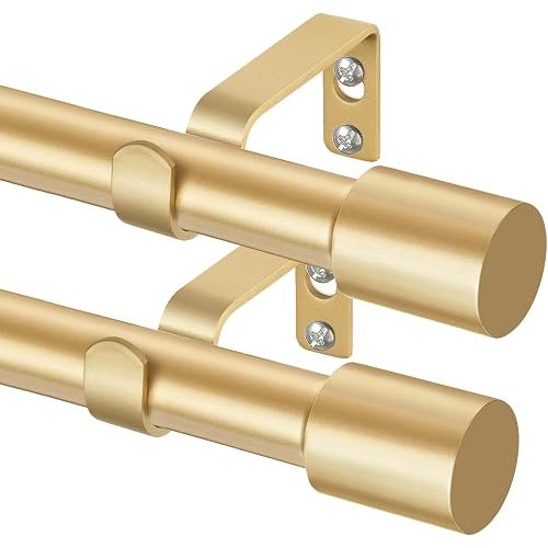 TONIAL Gold Curtain Rod for Windows, 32-86 In, Modern Cap Finials, 2 Pack