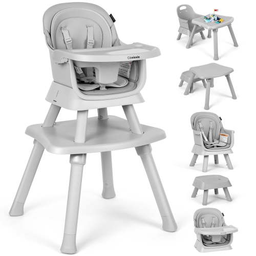 Cowiewie 8-in-1 Convertible Baby High Chair, Feeding Combo, Toddler Dining Booster Seat, BPA Free, Grey