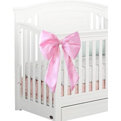 1pc Pink Crib Bow Large Satin Crib Bows with Long Sashes Crib Bedding Deco Baby Bed Bows Curtain Tie Back