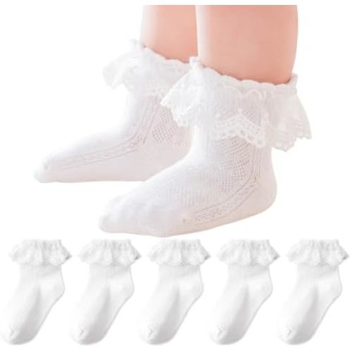 EPEIUS Baby Lace Socks Newborn Girl Eyelet Ruffle Socks Infant Toddler Dress Crew Sox 0-6/6-12/12-24 Months