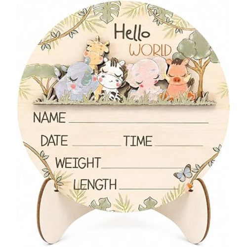 Wooden Hello World Newborn Sign Woodland nursery decor