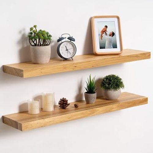 fuqing Floating Shelves for Wall, 30 Inch Rustic Solid Elm Wood Shelves