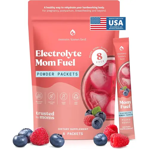 Mommy Knows Best Mom Fuel Electrolyte Drink Mix for Moms, Hydration Support - for Pregnancy, Prenatal, Electrolytes + Trace Minerals, Lactation Drink Mix Supplement (8 Count)