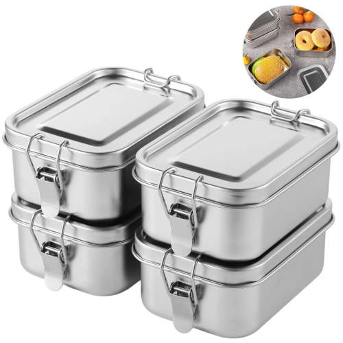 4Pcs 550ML Bento Boxes, Stainless Steel Lunch Boxes, Portable Metal Food Storage Containers, Reusable Dishwasher Safe Snack Boxes, Lockable Clips to Leak Proof