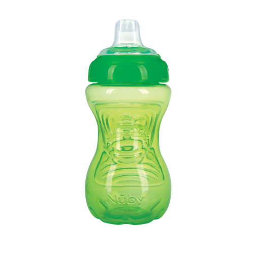 Nuby No-Spill Trainer Sippy Cup for Toddlers and Babies, Easy-Grip, Soft Spout, Green, 10 fl oz
