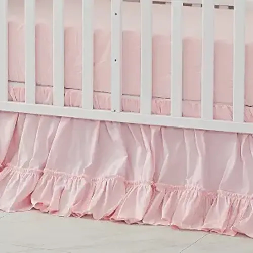 Brandream Crib Bed Skirt for Baby Girls Boys Blush Pink Boho Bohemian Solid Cotton Toddler Bedskirt Farmhouse Chic Ruffle