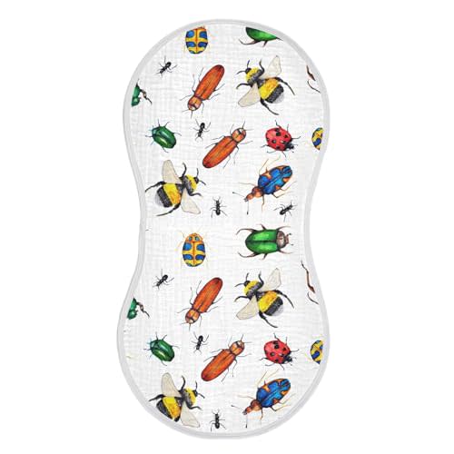 Muslin Burp Cloths for Baby Boys and Girls - 1-Pack Ultra Absorbent Bugs Muslin Washcloths, Newborn Towel, Milk Spit Up Rags, Burp Cloth Bib for Unisex, 22 x 11 Inch