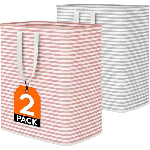 Lifewit 100L Large Laundry Baskets, Laundry Hampers Bags, 2 Pack, Grey&Pink