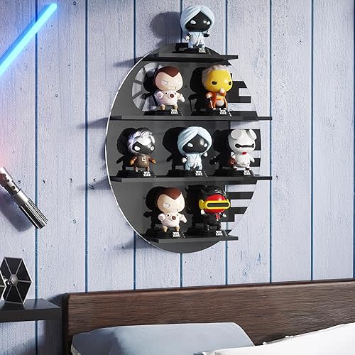 WINKINE Wall Display Shelves Compatible with Funko Pop Out of Box, Acrylic Floating Shelves for Wall, Figures Display Stand for Galaxy-Themed Collectibles Decor, Figures Organizer and Storage, Black