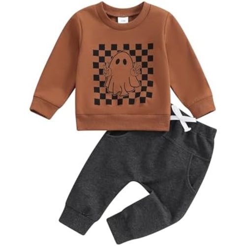 Toddler Baby Boy Halloween Outfit Long Pumpkin Shirt Pant Clothes Set 6M-2T