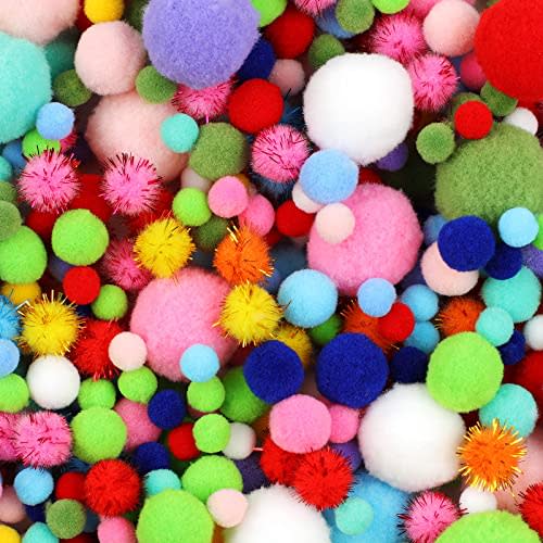 Phinus 900 PCS Pom Poms, Multicolor Bulk Pom Poms Arts and Crafts, Soft and Fluffy Craft Pom Poms, Assorted Sizes Pompoms, for Arts and Craft Making Decorations