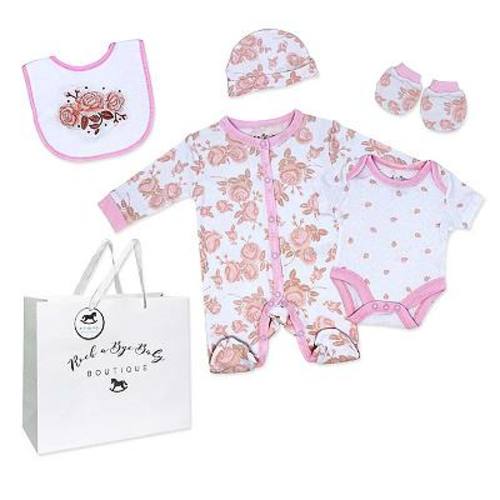Baby Girls Coral 5 Pc Layette Gift Set