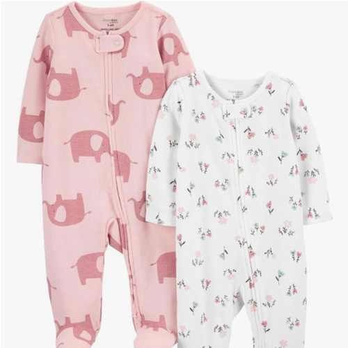 Simple Joys by Carter's Baby Girls' 2-way Zip Thermal Footed Sleep and Play, Pack of 2