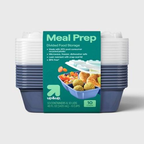 48oz 20pc Meal Prep Food Storage Containers - Rectangle - 6 cup 3 compartment - 10pk - up&up™