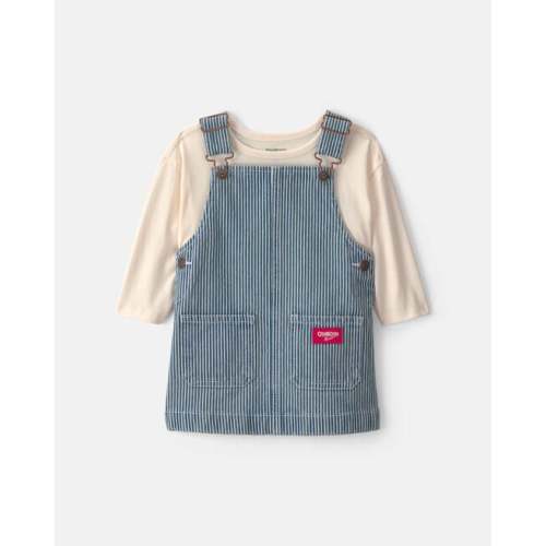 Baby Girl 2-Piece Hickory Denim Long-Sleeve Overall Set - 12m
