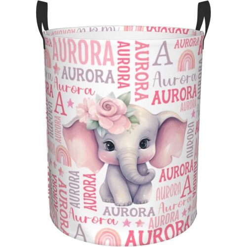 Personalized Elephant Laundry Basket For Baby Kids Boys Girls Adult Custom Hamper Basket With Name For Bathroom Bedrooms Collapsible Baby Laundry Basket, Dirty Clothes Hamper With Handles
