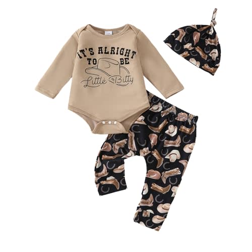 Newborn Baby Boy Western Clothes It's Alright To Be Little Bitty Romper Cowboy Hat Pants Set Infant Country Outfit
