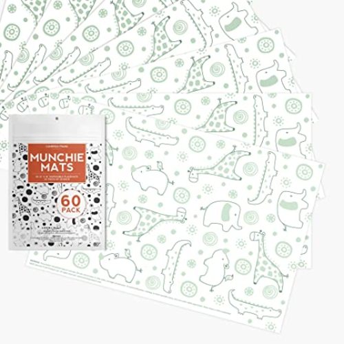 60 Disposable Placemats for Baby and Toddler, Instant Table Topper, Food Placemat with Animals, Plastic Adhesive Mat Safe for Feeding Children (60 Pack)