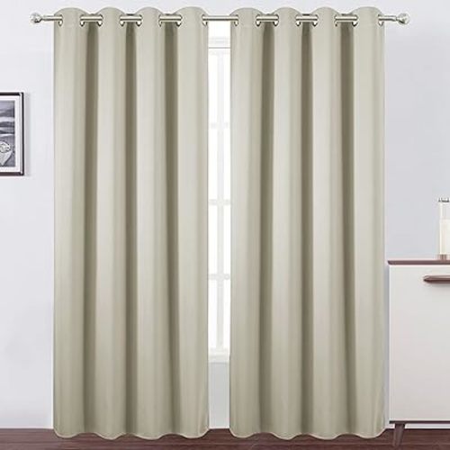 LEMOMO Light Beige Blackout Curtains 52 x 84 Inch Long Beige Curtains Set of 2 Panels Room Darkening Curtains for Living Room