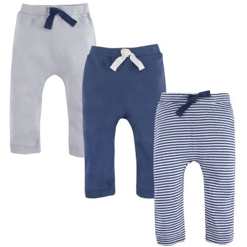 Touched by Nature Baby and Toddler Boy Organic Cotton Pants 3pk, Blue Cream, 0-3 Months
