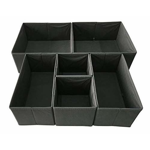 Sodynee Foldable Cloth Storage Box Closet Dresser Drawer Organizer Cube Basket Bins Containers Divider with Drawers for Underwear, Bras, Socks, Ties, Scarves, 6 Pack, Grey
