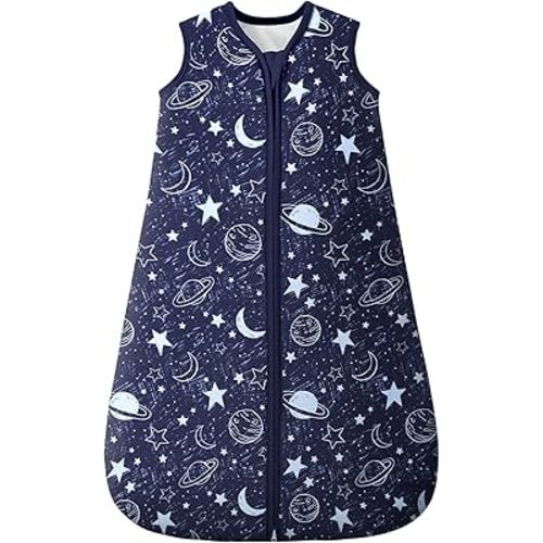 Baby Sleep Sack 0-6 Months TOG 2.5 Winter Baby Wearable Blanket, 100% Cotton Toddler Sleeping Sack with 2-Way Zipper Warm Soft Blue Planet
