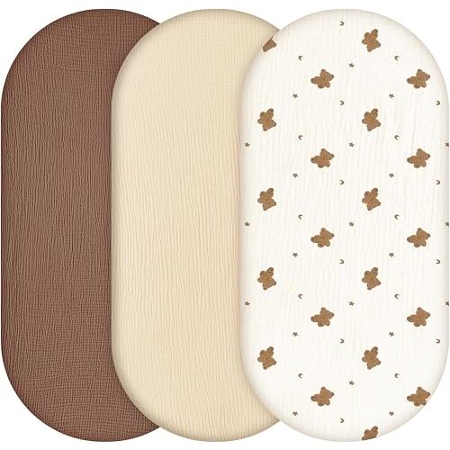 Bassinet Sheets Fitted 3 Pack Muslin Baby Bedside Bassinet Sheets