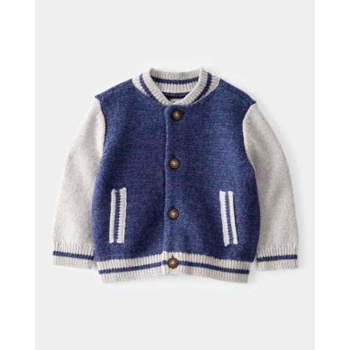 Baby Jersey Knit Varsity Button-Down Sweater - Navy - OshKosh B'gosh | Carter's