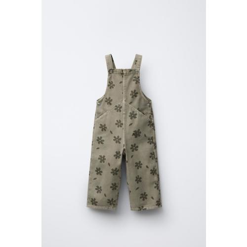 FLORAL TWILL OVERALLS - Brown | ZARA United States