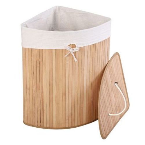 Farmhouse Style Bamboo Laundry Hamper ,Large-Capacity Storage Basket with Lid ,for Bedroom, Laundry Room, Small Spaces ， Triangle