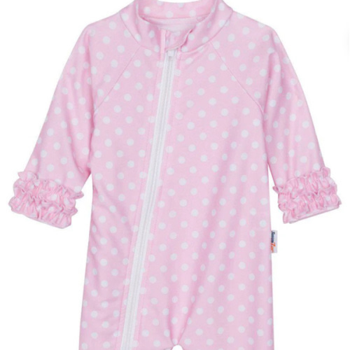 Sunsuit - Long Sleeve Romper Swimsuit | "Sassy Surfer" Pink Polka Dot