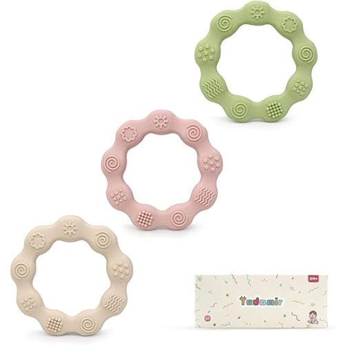 3 Pack Baby Teething Toys Baby Essentials & Infant Toys for 0-3 Months Silicone Teether for Babies 0 3 6 9 12 Months Baby Chew Toys Newborn Learning Developmental Teething Relief Toys with Gifts Box