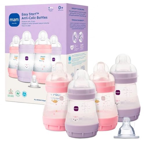 MAM 5oz Easy Start Anti-Colic+ Vented Baby Bottle, 0+ Month, 4 Pack, Girl