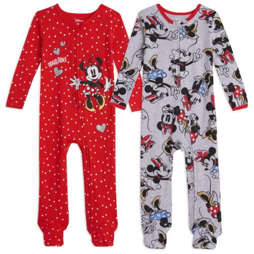 Disney Minnie Mouse Sleep N' Play Baby Girl Coveralls, Gray, Red, 12 Months, 2-Piece