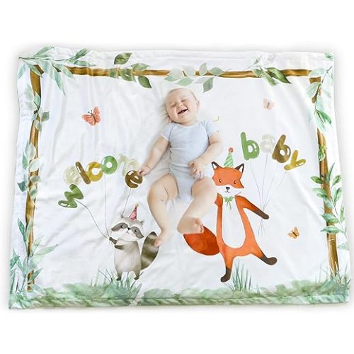 BORITAR Woodland Baby Blankets for Unisex Boys Girls, Super Soft Minky Blanket with Double Layer Dotted Backing for Baby Registry Gift, Shower Party, Toddler Newborn Birthday Party, 30 x 40 Inch