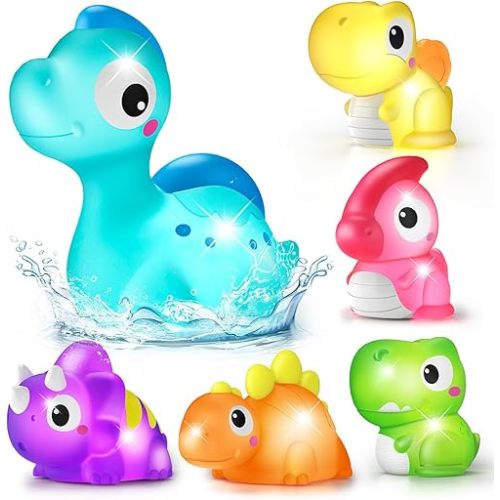 6 Packs Dinosaurs Light Up Bath Toys for Kids Ages 1-3, Water-Activated Toys Flash & Change Color, Bathtub Toys for Toddlers 2-4, Pool Floating Toys for 1 2 Year Old Boy Girl Gifts