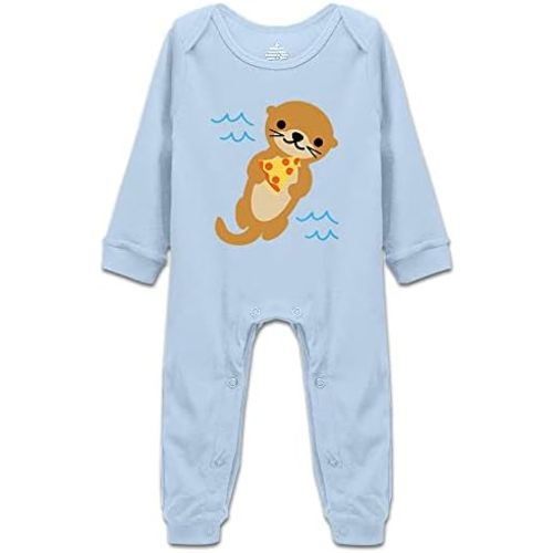 DOQOSESHY Cute Sea Otter Loves Pizza Baby Bodysuit Toddler Outfits Short Sleeve/Sleeveless/Long Sleeve, 3 Months, L-white