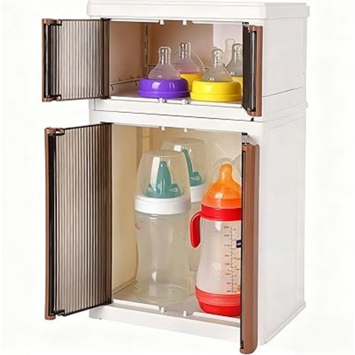 Baby Bottle Organizer, Bottles Station Organizer Container, Space Saving Stackable Bottle Storage Organizer Baby for Bottles Nipples Pump Parts, Dustproof Nursing Bottle Storage Holder With Cover