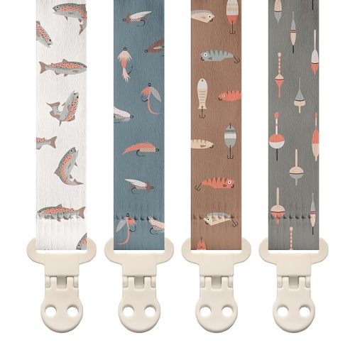 Stadela Baby Pacifier Clip Holder - Girl or Boy Unisex 4 Pack Gift Set – Fishing Theme (Gone Fishing)