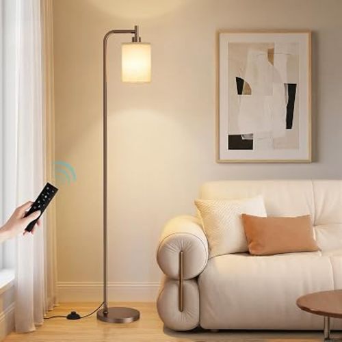 Ziisee 64" Floor Lamp for Living Room with Remote Control, Deep Beige Shade with Brown Pole, Dimmable Tall Lamps for Bedroom Office Corner, 9W LED Bulb Included