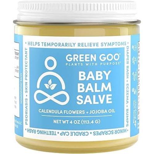Green Goo Baby Balm, Organic Gentle Moisturizing & Soothing Baby Lotion, Helps Relieve Skin Irritations, 4 Oz Jar