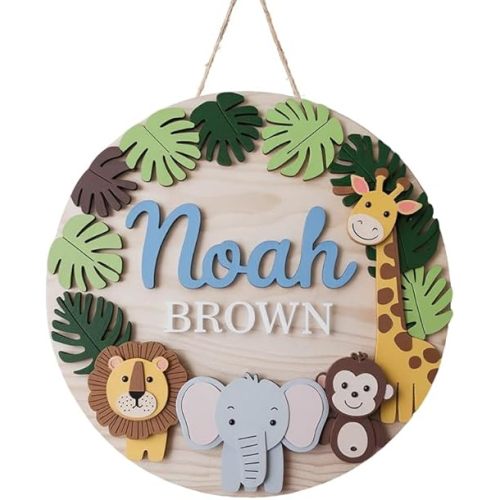 Personalized Nursery Name Sign for Boys, Woodland Animals Sign for Baby Door Decor, Newborn Gifts for Boy, Nursery Wall Bedroom Decorations, Mother's Day Gifts for New Mom Dad Gift