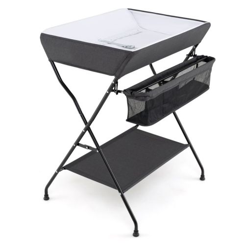 Folding Baby Changing Table with Storage Shelves, Portable Diaper Changing Station for Nursery, Black