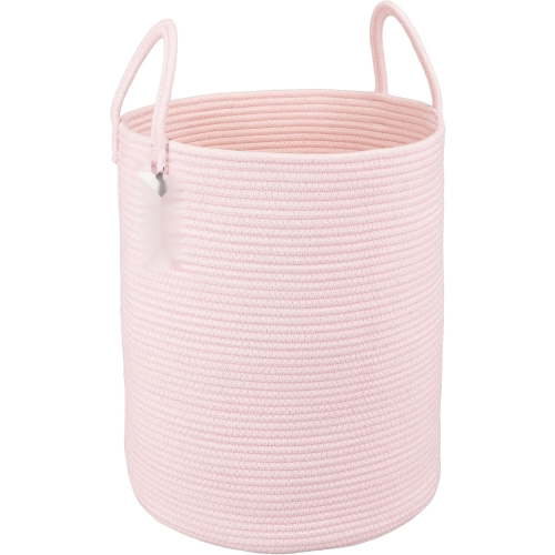 Cotton Rope Laundry Basket Hamper for Girls Kids Baby Nursery Hamper Bin Woven Storage Basket for Living Room Girls room Boho Tall Rope Baskets for Blanket Toys Large light pink