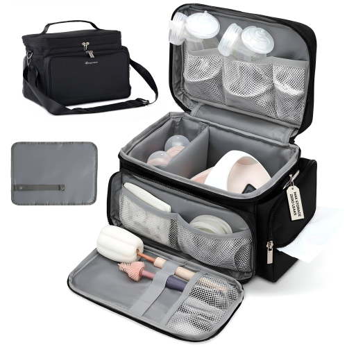 Breast Pump Bag Fit for Spectra S1 and S2, Wearable Breast Pump Bags with Milk Pack, Pumping Bag with for Travel and Family - Black