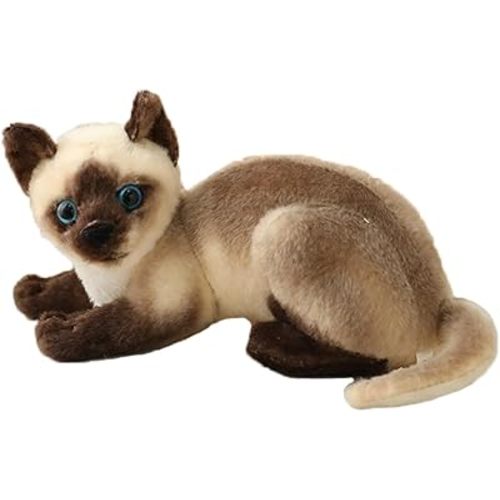 Cute Simulation Siamese Cat Plush Toy Realistic Lifelike Siamese Cat Kitty Stuffed Animals Model Doll Gift Collection for Kids