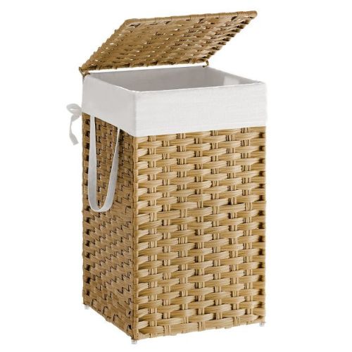 17.2 Gallon (65L) Wicker Laundry Hamper with Lid Laundry Basket with Handles Clothes Hamper Foldable Removable Liner Bag Natural